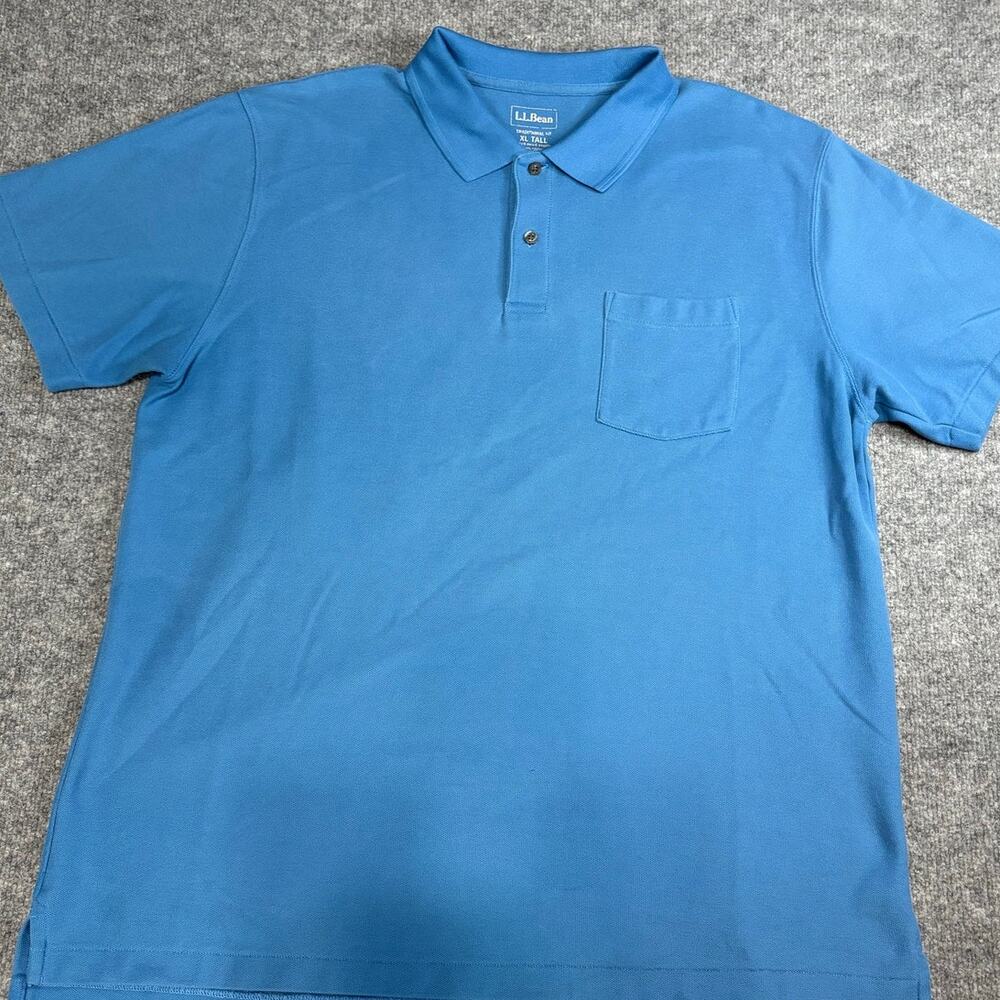 LL Bean Polo Shirt Mens XL Tall Blue 100% Cotton Short Sleeve